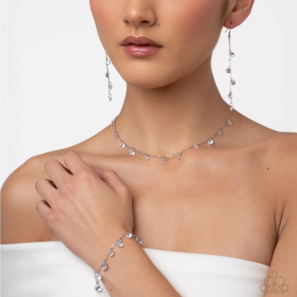 paparazzi Silver Crystal Cascade Drop Earrings